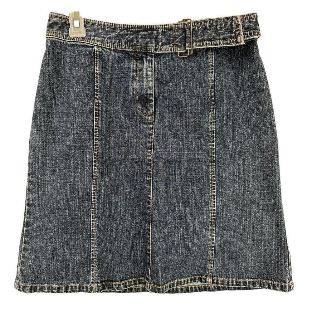 Kenneth Cole New York Women Blue Denim Belted Mini Skirt Size 6 Cotton A-Line